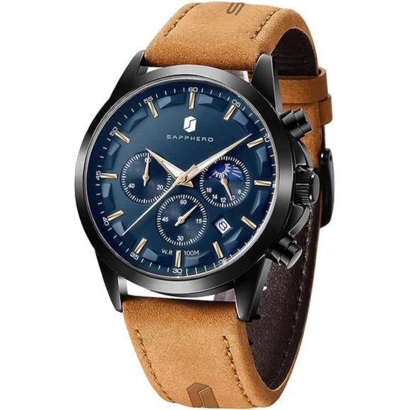 Elegant Watch for Men Waterproof With Stainless Steel&Leather Strap